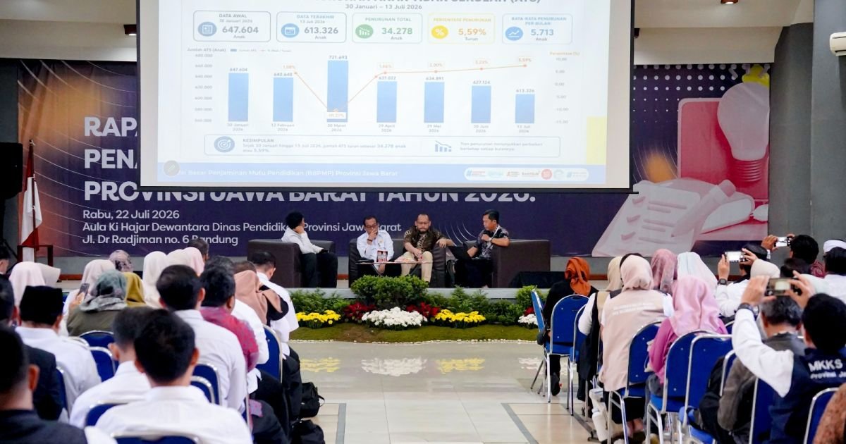 Rapat Koordinasi Penanganan Anak Tidak Sekolah Tahun 2026 Provinsi Jawab Barat di Aula Ki Hajar Dewantara, Kantor Dinas Pendidikan Jawa Barat, Kota Bandung, Rabu (22/7/2026).